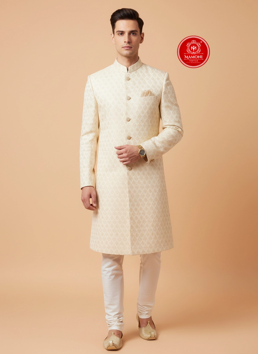 Regal Cream Satin Sherwani