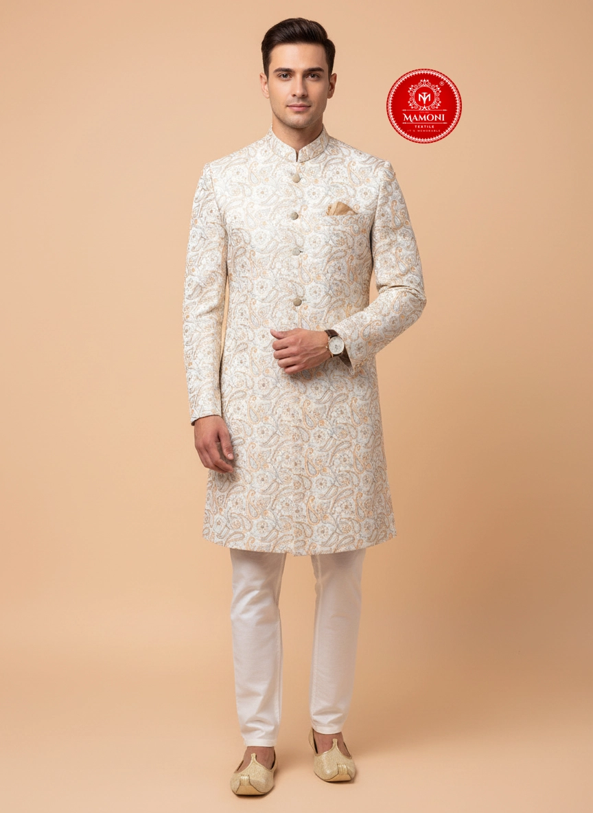 Royal Off White Embroidery Sherwani