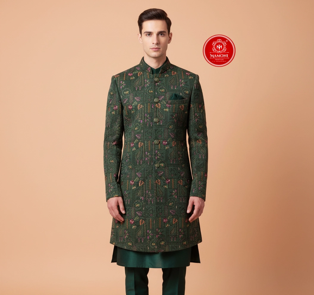 Emerald Green Angrakha Style Indo Western Set