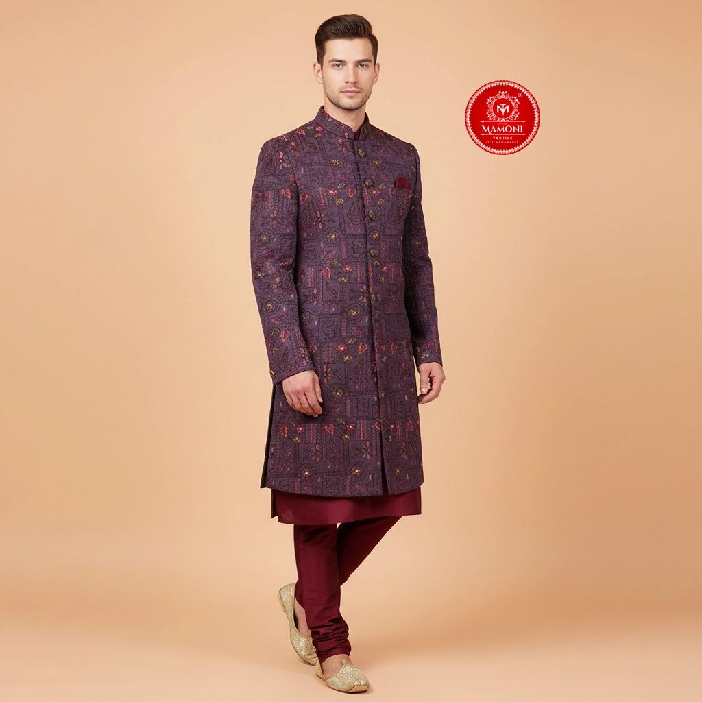 Emerald Wine Angrakha Style Indo Western Set