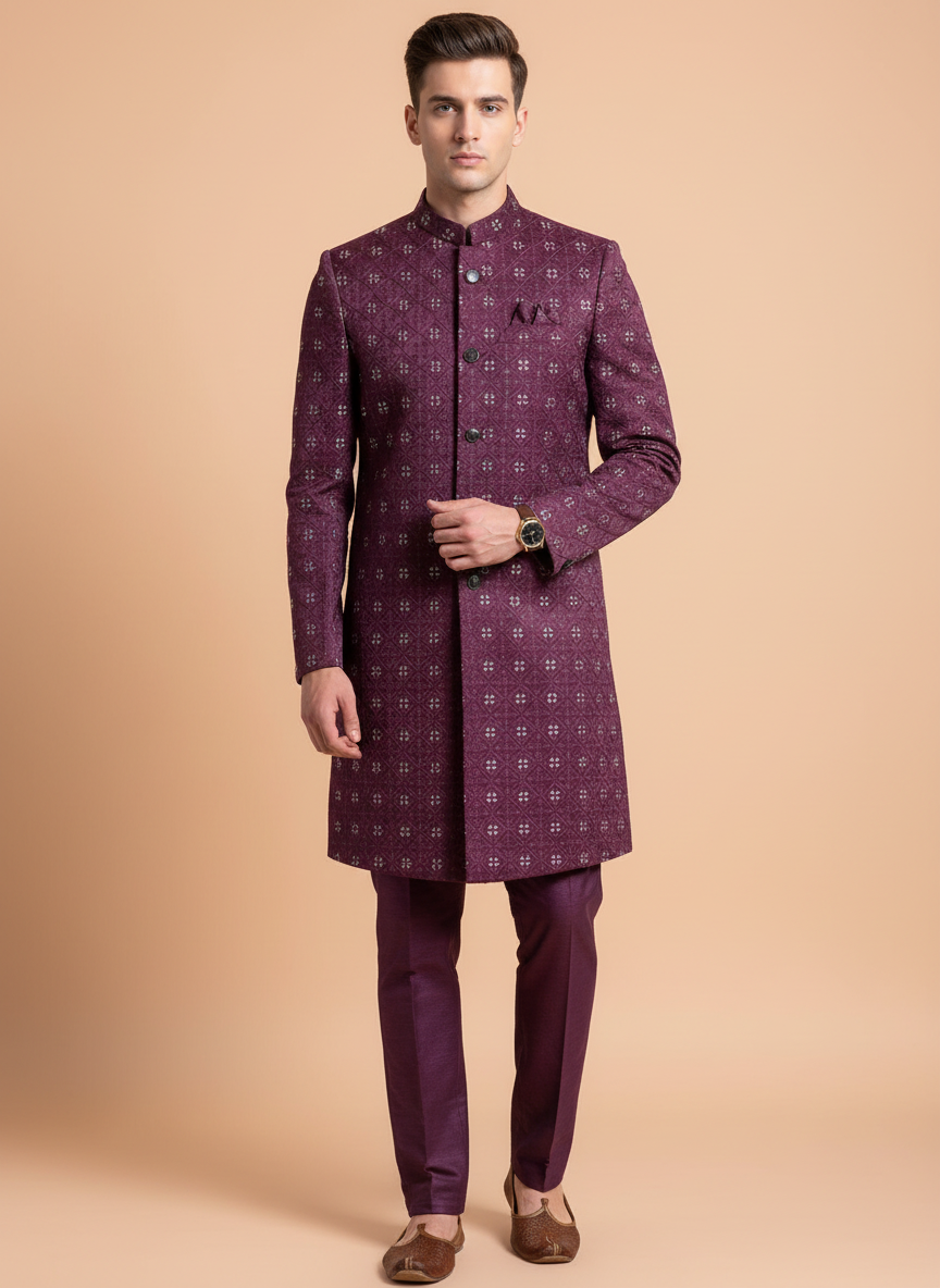 Wine Elegance Sherwani